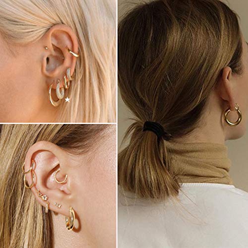 6 Pairs Gold Chunky Hoop Earrings Set for Women Hypoallergenic