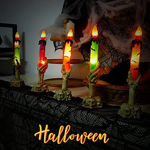 5 Pack Skeleton Hands Hold Lighted Candle Stakes Halloween Decoration