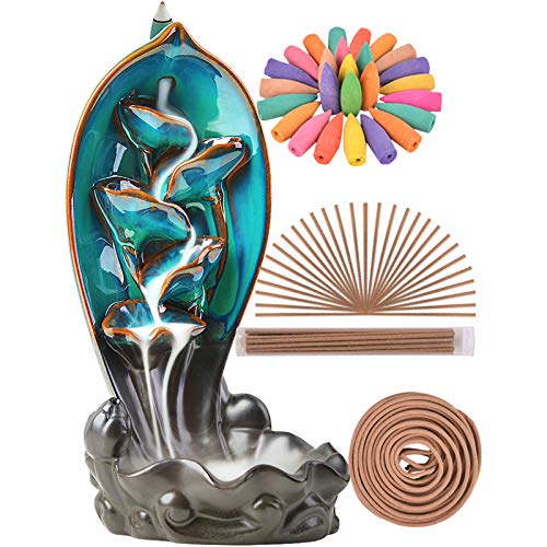 Backflow Incense Holder Burner w/ 120 Incense Cones & 30 Incense Sticks