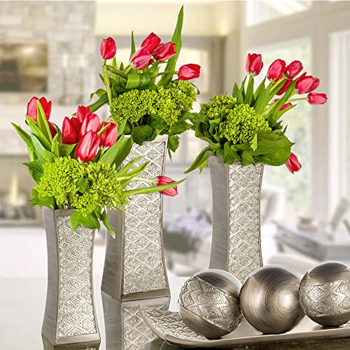 Flower Vase Set of 3  for Home Decoration (Brushed Silver)