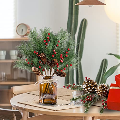 5 Pack Christmas Berries Pine Picks w/ Pinecones