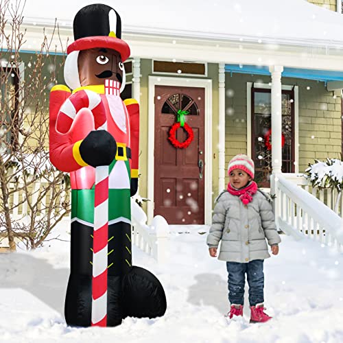 6Ft Christmas Inflatables  Black Nutcracker Holds Candy Cane w/ LED Lights