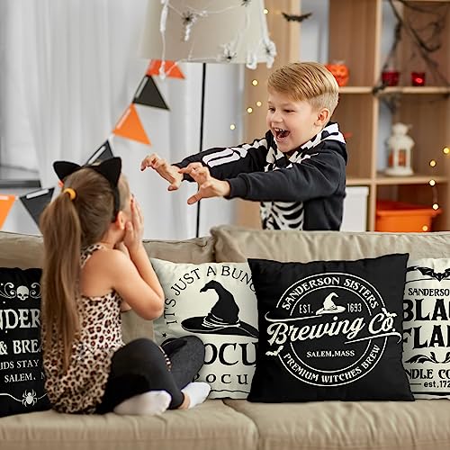 Halloween Decorations Pillow Covers  Hocus Pocus Farmhouse Saying White Black Outdoor/Indoor Fall Pillow Cover