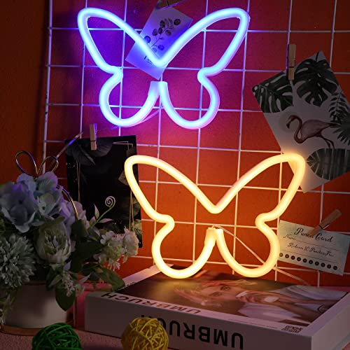 2 Pcs Butterfly Neon Signs 3-AA Battery Powered,USB Operated Wall Decor