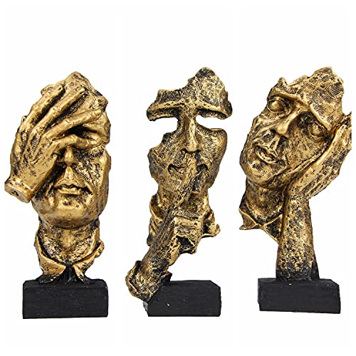 3 Pcs Thinker Statue, Silence is Gold Abstract Art Figurine