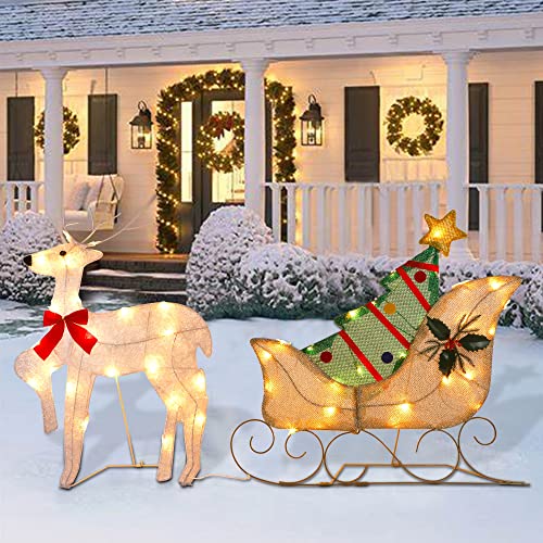 Set of 2 Lighted Christmas 2D Reindeers Outdoor Decorations