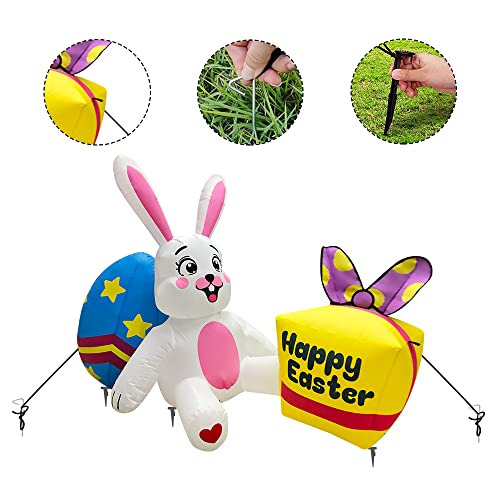 6FT Easter Inflatable Decoration Bunny w/ Egg & Candy Bo w/, Build-in LED Lights