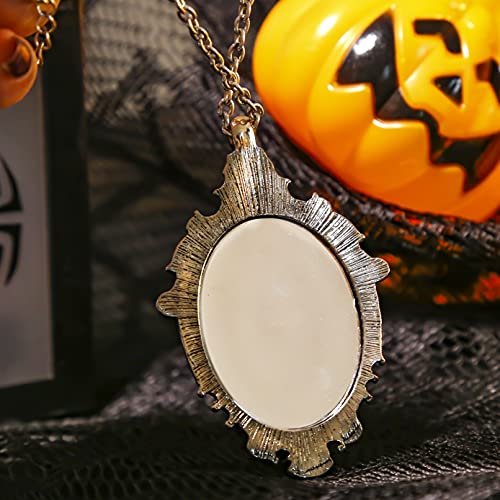 Halloween Costumes Jewelry For Women, Gothic Retro Purple Glass Stone Oval Pendant Necklace Scary Spider