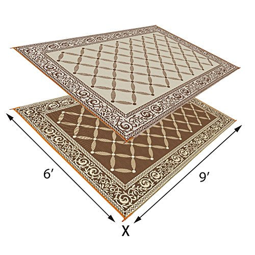 6'x 9' Reversible Mat Plastic Straw Area Rug (Brown/Beige)