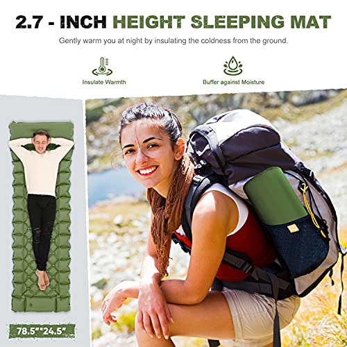 Camping Sleeping Pad - Ultralight Foot Press Inflatable  w/ Built-in Pump