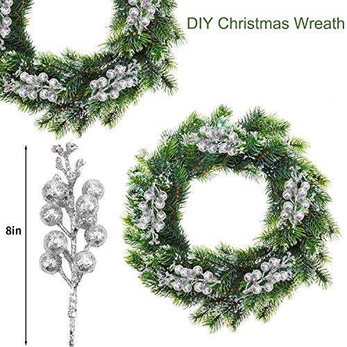 Glitter Berry Stems-20 Pcs 7.8 Inch Artificial Christmas Tree Picks Decoration