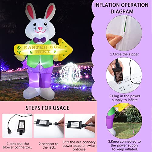 8 FT Easter Inflatables Outdoor Decoration, Bunny Holding Sign w/ Build in LEDs