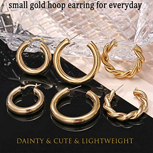 6 Pairs Gold Chunky Hoop Earrings Set for Women Hypoallergenic