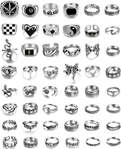 Vintage Silver Open Punk Rings for Men Women