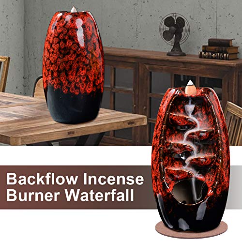 Ceramic Backflow Incense Holder Waterfall Incense Burner Bundle includes 120 Backflow Incense Cones + 30 Incense Sticks, Aromatherapy Home Decor