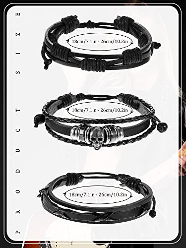 3 Pieces Leather Studded Punk Bracelet for Men/Women