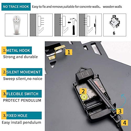 Large Wall Clocks w/ Pendulum Battery Operated Non-Ticking