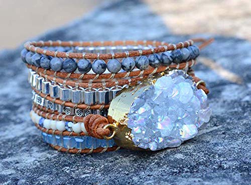 Handmade Boho Natural Stone Wrap Bracelets Turquoises Crystal Beads Bracelet Jewelry