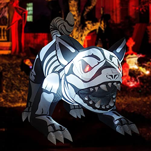 5 FT Halloween Inflatables Skeleton Dog w/ Flashing Lights