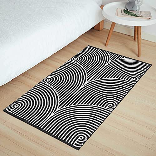 Black & White Kitchen Rug  Machine Washable Cotton Hand-Woven