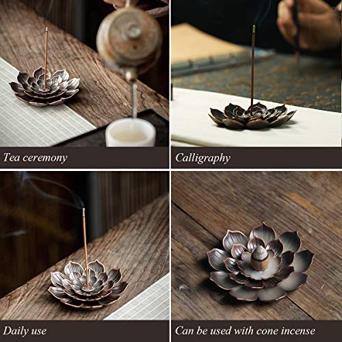 Lotus Stick Incense Holder 5 Incense Holes w/ Detachable Ash Catcher