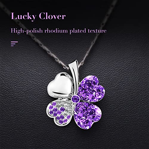 Four Leaf Clovers Heart Crystal Pendant Angel Necklace