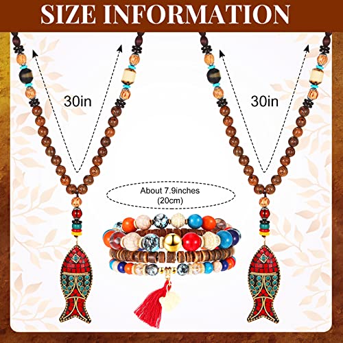 Beautiful 6 Pcs Boho Jewelry Set Vintage Dangle Earrings Beaded Bracelets Animal Tribe Beads Necklace for Women