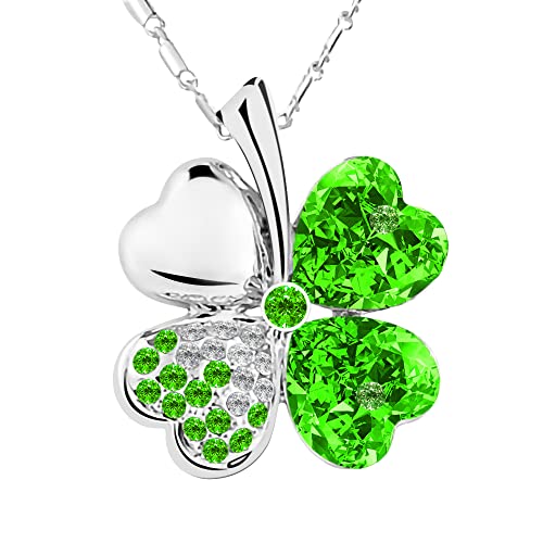 Four Leaf Clovers Heart Crystal Pendant Angel Necklace