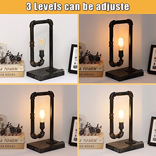 Touch Control Iron Piping Table Lamp, 3-Way Dimmable w/ Dual USB Charging Port (Bulb is Included)