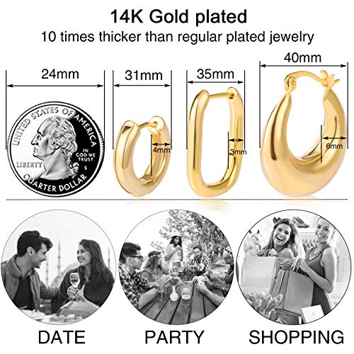 6 Pairs Gold Chunky Hoop Earrings Set for Women Hypoallergenic