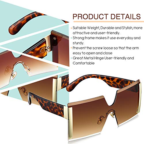 3 Pieces Oversized Square Sunglasses for Women Trendy Fashion Rimless Frame Glasses Transparent Eyewear