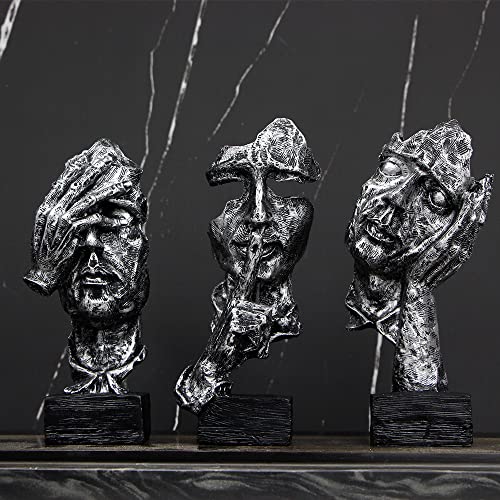 3 Pcs Thinker Statue, Silence is Gold Abstract Art Figurine