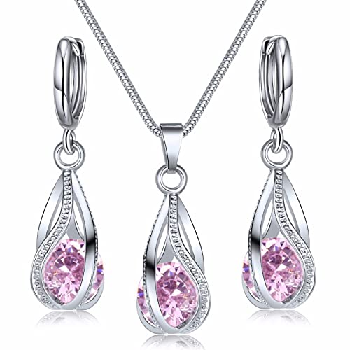 Silver Jewelry Sets for women  Crystal Bridal Accessories Necklace Earrings