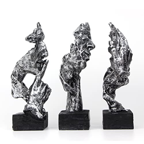 3 Pcs Thinker Statue, Silence is Gold Abstract Art Figurine