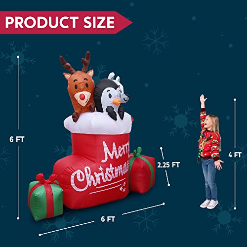 6 FT Tall Christmas Inflatable Merry Christmas Stocking w/ Build-in LEDs