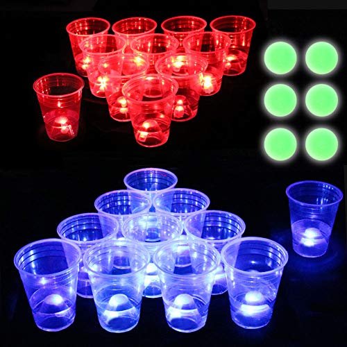 LED Glow-in-The-Dark Beer Pong Party Cup Set, Beer Pong Cups and Balls 22 Set