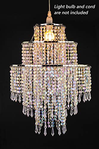 3 Tier Acrylic Chandelier Shade, Ceiling Light w/ Crystal Beads 12.6 inches Diameter