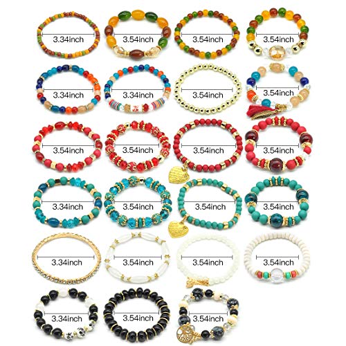 6 Sets Stackable Stretch Bracelets Multi-color Bohemian Bracelet Sets for Women