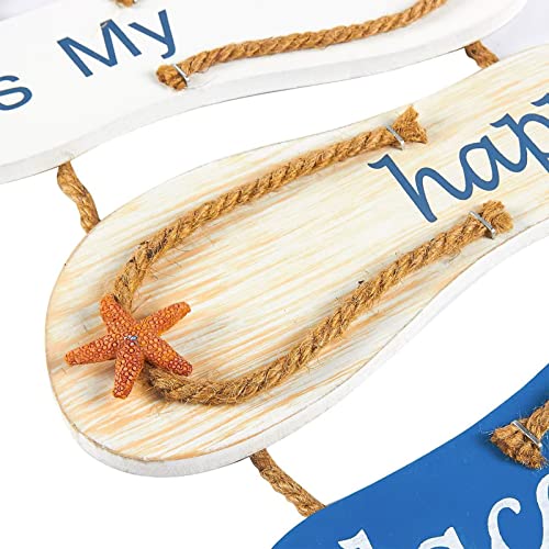 The Beach is My Happy Place Themed Flip Flop Wall Sign, Decor (8.5 x 20 In)