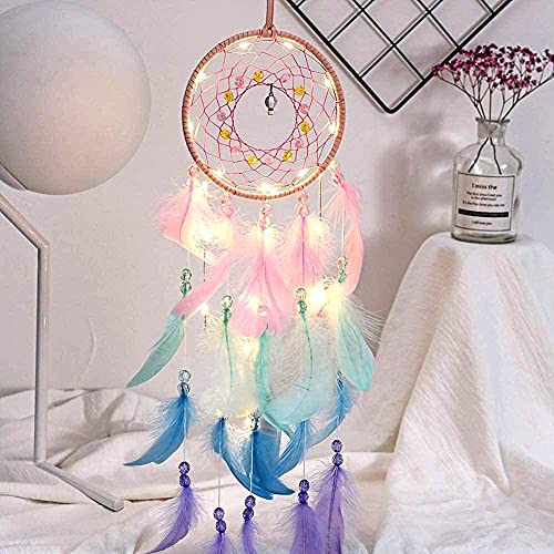 Colorful Handmade Feather Dream Catcher with LED Light