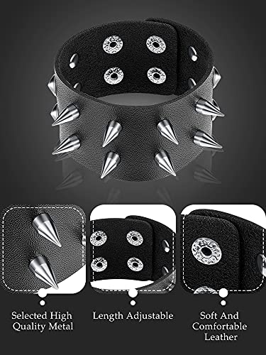 3 Pieces Leather Studded Punk Bracelet for Men/Women