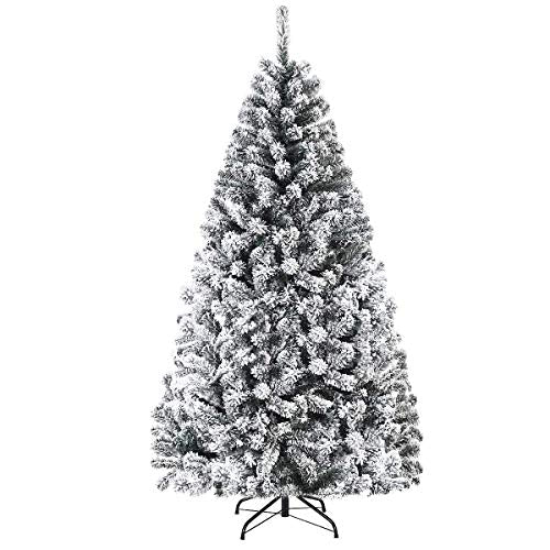 Artificial Christmas, Premium PVC Xmas Full, Flocked Snow Pine Tree with Solid Metal Stand, Ideal for Indoor and Outdoor (6FT),