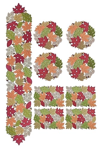 Fall Table Runner 54inches Long, Thanksgiving Harvest Cutwork Embroidered Table Runner 13in x 54in, Autumn Maple Leaves Table Decoration for Home Dining Kitchen Table