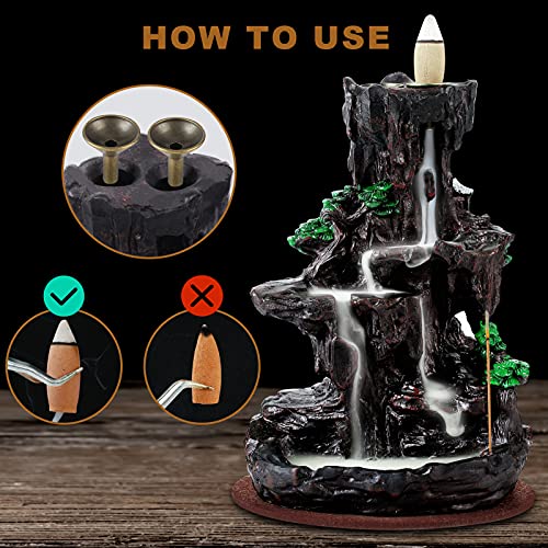 Backflow Incense Holder Waterfall 2 Sides, w/ 120 Backflow Incense Cones & 30 Incense Sticks