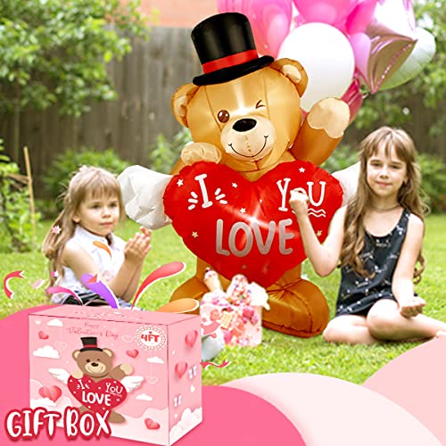 4FT Valentines Day Inflatable Bear w/ Love Heart, Lighted