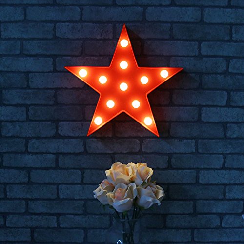 LED Plastic Marquee Light Star Shaped Wall Décor Battery Operated (Red)