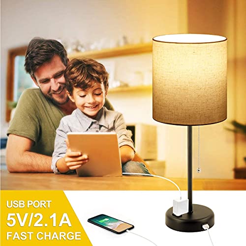 Bedside Table Lamps for Bedroom Set of 2 w/ USB Charging Port & AC Outlet  2 Blubs Included