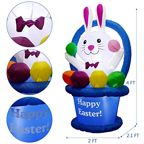 5ft Easter Inflatable Bunny in Egg Basket w/ LEDs for Home Decoration