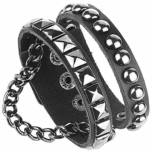 Multilayer Black Leather Cuff Heart Pendant Bracelet for Men/Women