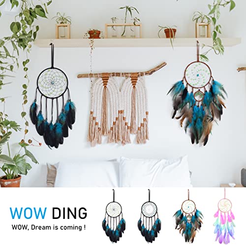 Blue Dream Catchers Handmade, Boho Traditional Circular Net for Wall Hanging Decor,